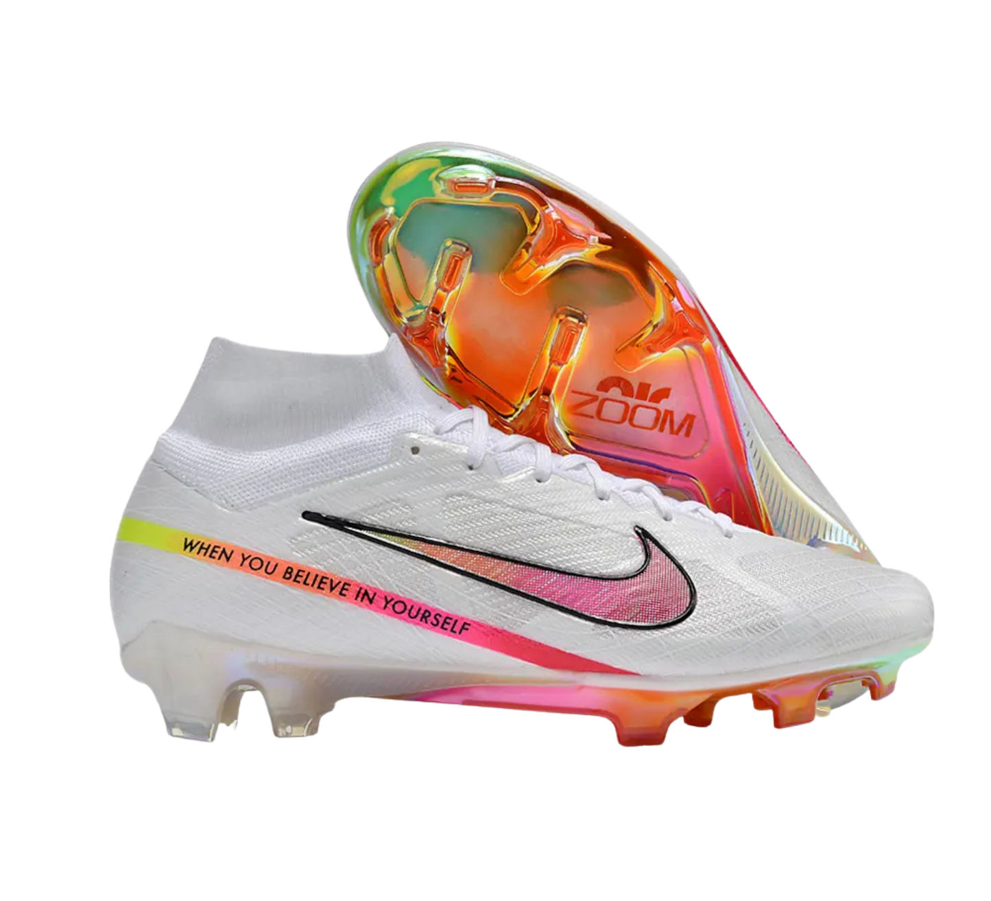 Nike Air Zoom Mercurial Superfly 9 Elite FG Firm Ground Soccer Cleats - White/Pink/Black/Yellow/Gold