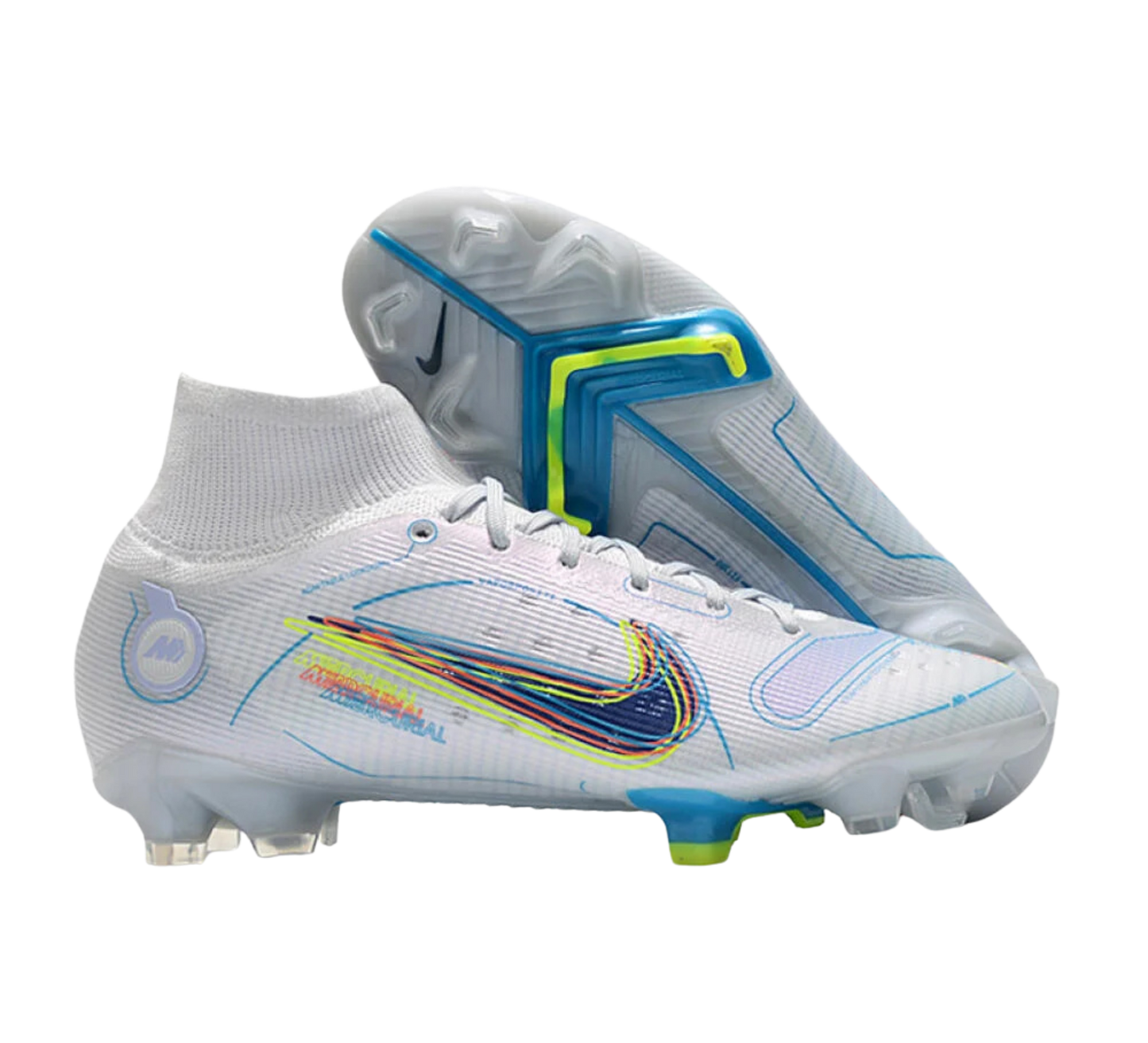 Nike Mercurial Superfly 8 Elite FG Firm Ground Soccer Cleats - White/Blue/Yellow