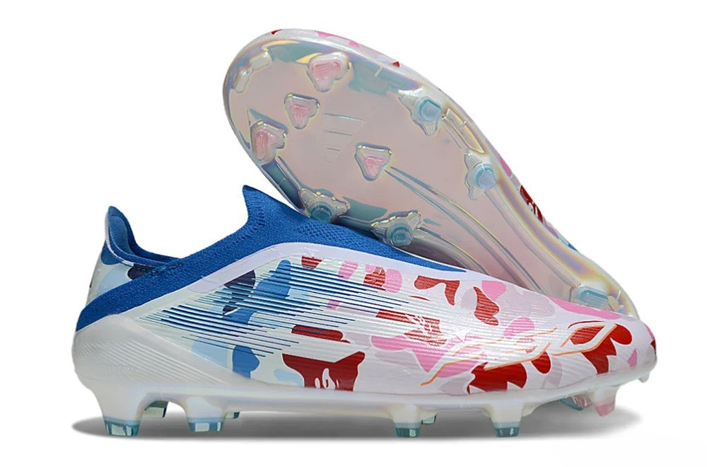 F50 Elite Laceless FG Firm Ground Soccer Cleats - Pink/Whtie/Blue/Red