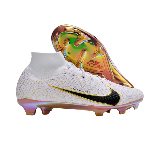 Nike Air Zoom Mercurial Superfly 9 Elite FG Firm Ground Soccer Cleats - White/Black/Gold